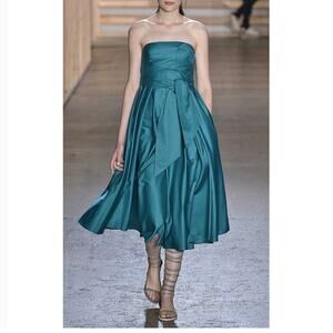 TIBI Satin Poplin Emerald Green Bow Wrap Dress Size S * See Measurements